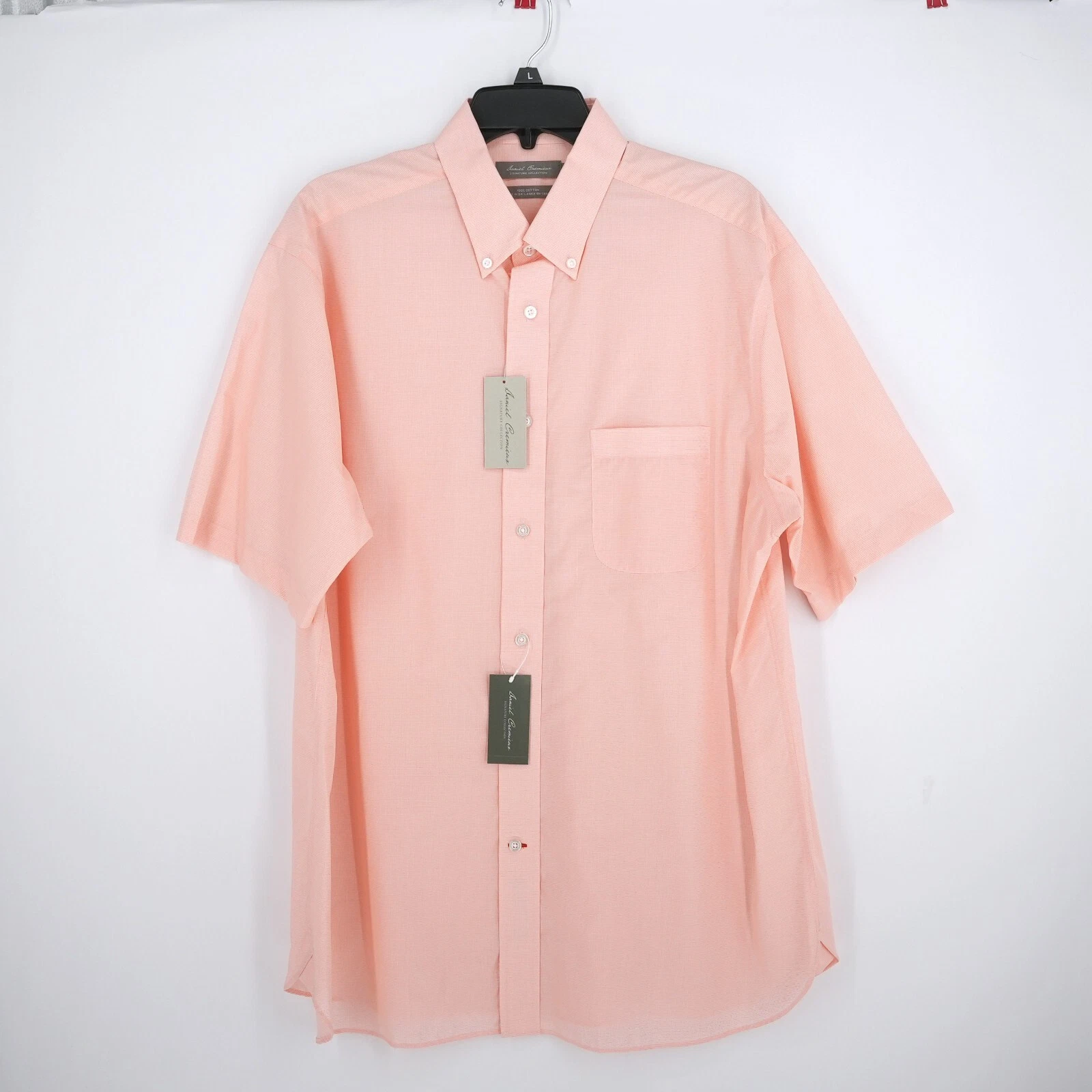 Daniel Cremieux Signature Short-Sleeve Shirt L Large Peach Mini Check NWT $85