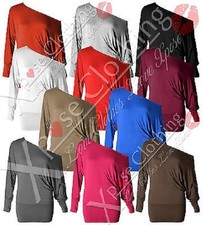 LADIES WOMENS OFF ONE SHOULDER BATWING TOPS LONG SLEEVED BAGGY SLOUCH TOP DRESS