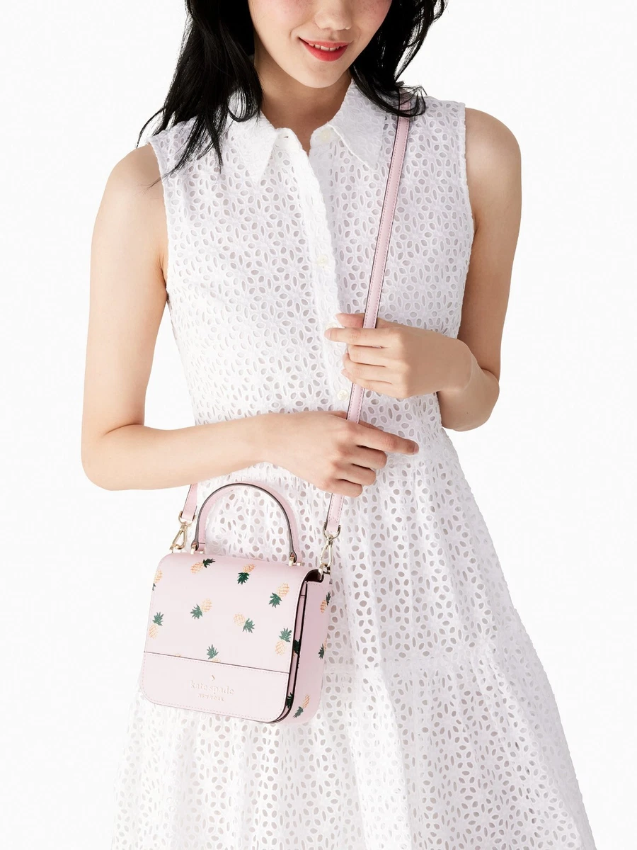 Kate Spade Staci Square Pineapple Crossbody Pink Saffiano 