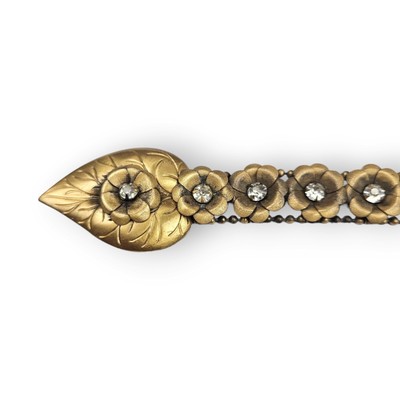 Antique Sash Belt Buckle Flower Leaves Art Deco Rhinestone  display picture 1