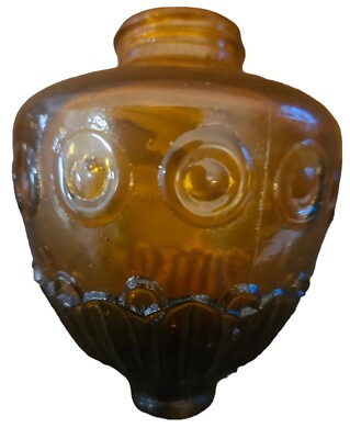 Amber Molded Glass Oil Lamp Font Screw Top Peg Screw Bottom 9.75 Circumfrence 