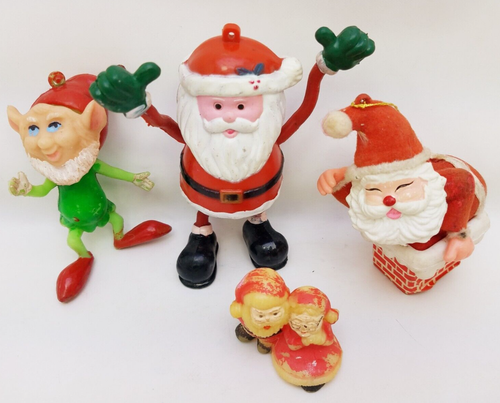 Plastic Christmas Figures Lot Vintage Santa Elf Decorations Ornaments - Picture 9 of 12