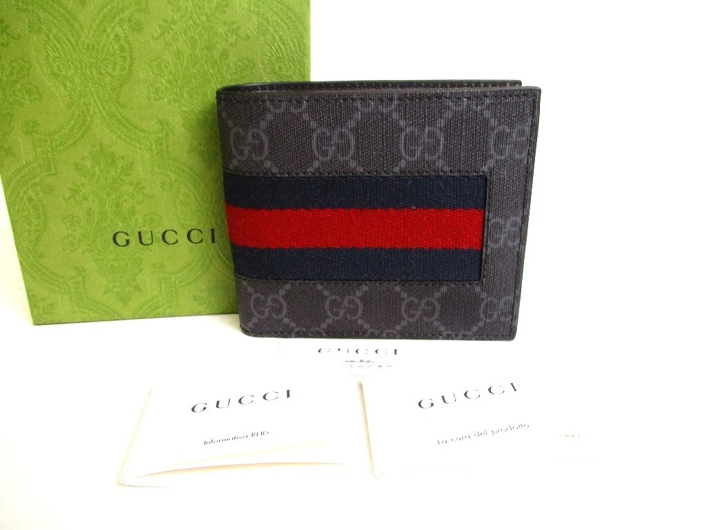 Portafoglio compatto originale GUCCI GG rivestimento tela pelle pieghevole #a028