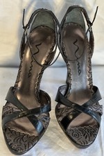 NINA Silver Brocade Platforms Stiletto Heels Formal Shoes 9