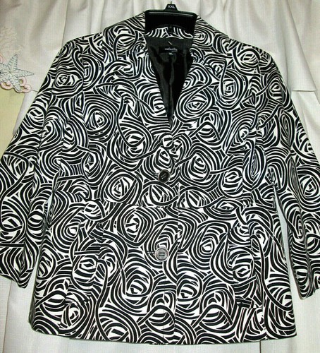 New Women's Jacket MP Two Button Sassy Black and White Rose Print by Rafaella - Picture 3 of 4