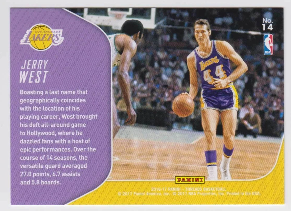 2016-17 Panini Threads Swingmen SP #14 Jerry West Los Angeles Lakers - Image 2 of 2