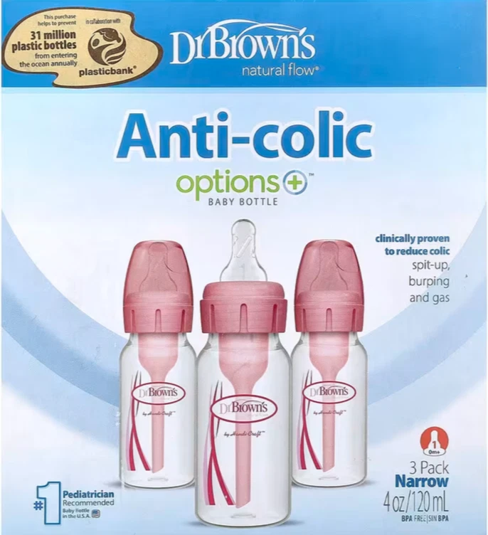 Dr. Brown's Pink Narrow Bottles - 3 Pack - 4oz - NIB - Anti-Colic