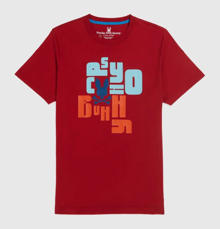 Psycho Bunny Men's Rio Red Lyons Flocking Graphic Crew-Neck Short Sleeve T-Shirt