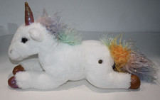 FAO SCHWARZ UNICORN 14" Stuffed Plush White Rainbow Sparkle Tail Soft Toy