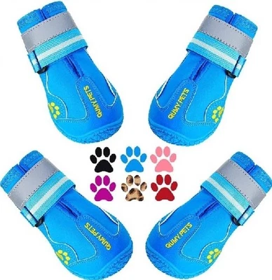 Blue QUMY Dog Shoes 4 Pack, Water & Heat Resistant for Medium-Large Dogs, Size 6 - Image 1 of 4