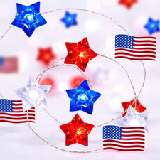 4th of July Decorations Red White and Blue Star American Flag Lights 13FT 40LED