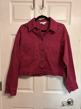NWT Old Navy Womens Large Cropped Utility Jacket Denim Button Cotton Pink