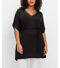 SHEEGO Zipfelshirt Große Größen mit Taillen-Bindeband Schwarz Damen Gr. 44/46