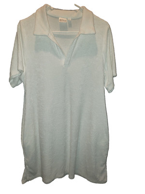 RETRO WHITE TERRY CLOTH BATHING SUIT SWIM SUIT BEACH POOL SPA COVER UP DRESS XL