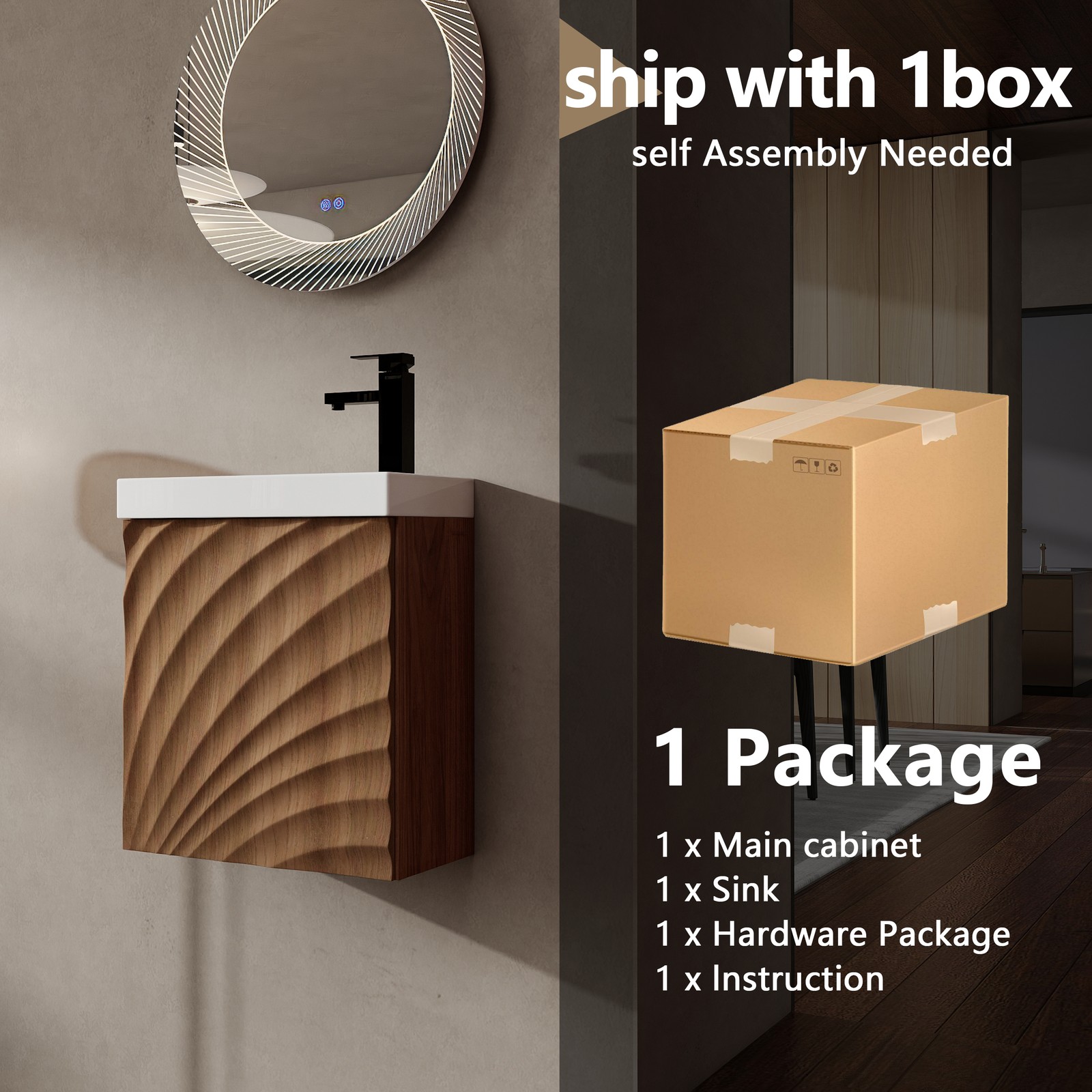 Wall-Mounted Bathroom Vanity w/Resin Sink, Storage Cabinet w/Soft Closed Door