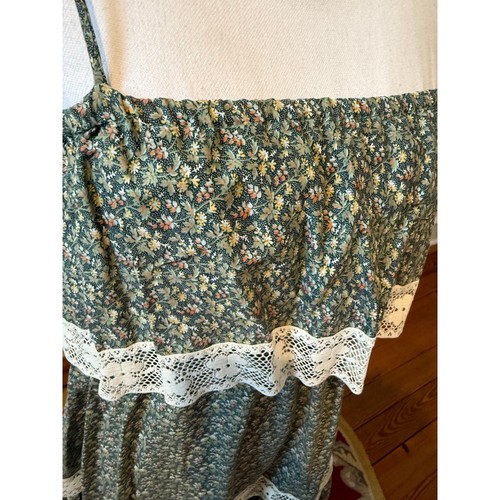 Vintage 70s Floral Tiered Romantic Country Summer Sundress Green - Picture 6 of 8