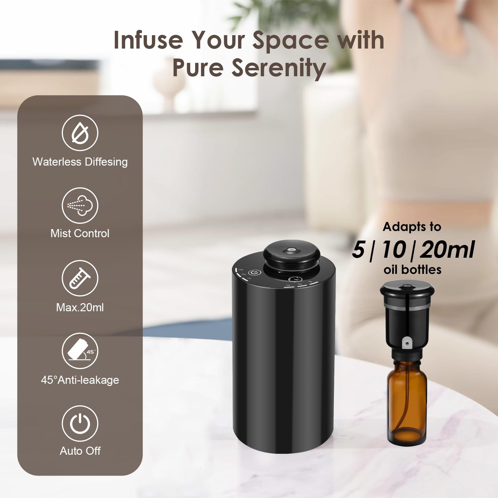 Waterless Essential Oil Diffuser, Battery Powered Mini Scent Air Machine, Aro... thumbnail 3