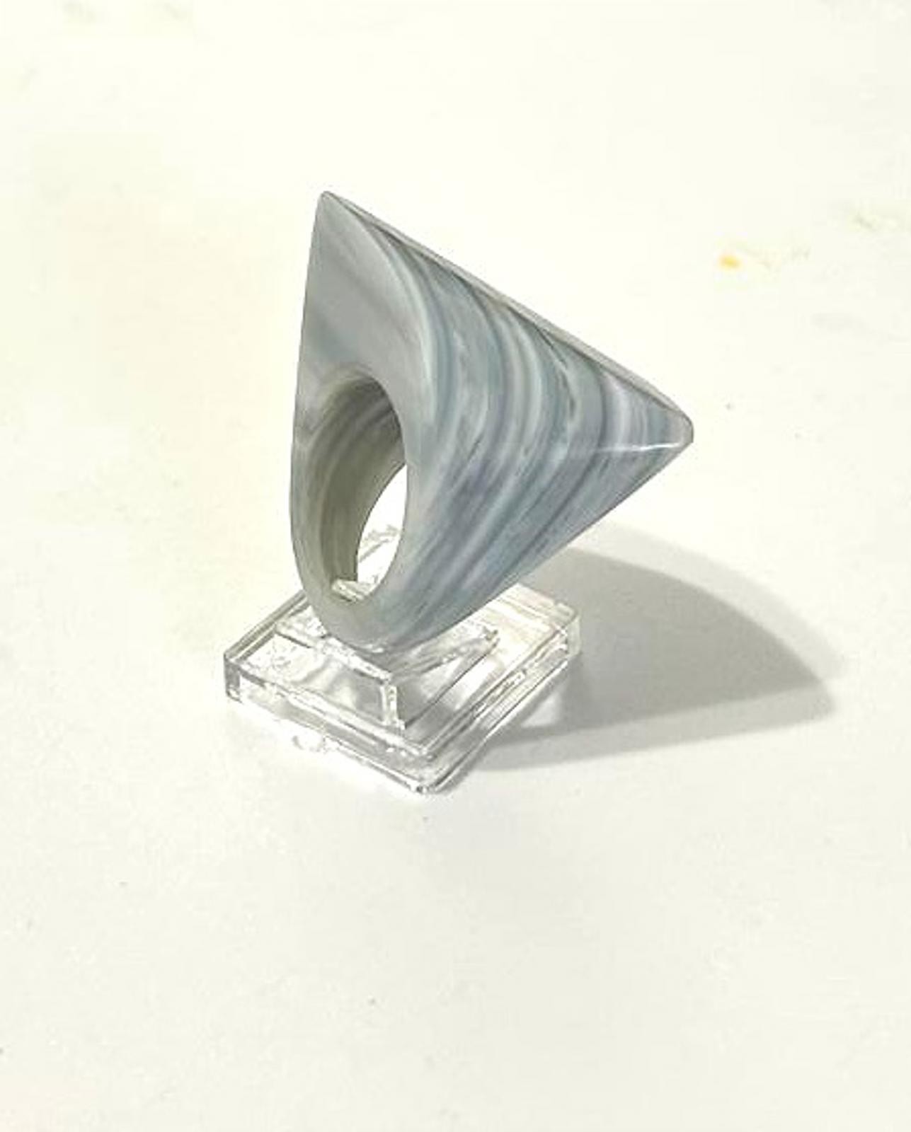 Geometric Resin Statement Ring Gray Marble Open C… - image 4