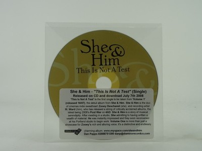 SHE & HIM THIS IS NOT A TEST (A95) 1 Track Promo CD Single including Plastic Sle