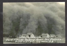 REAL PHOTO DODGE CITY KANSAS 1935 DUST STORM STOVALL STUDIOS POSTCARD COPY
