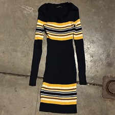 Almost Famous Sweater Dress Juniors Large Blue Yellow Striped Ribbed Knit Mini