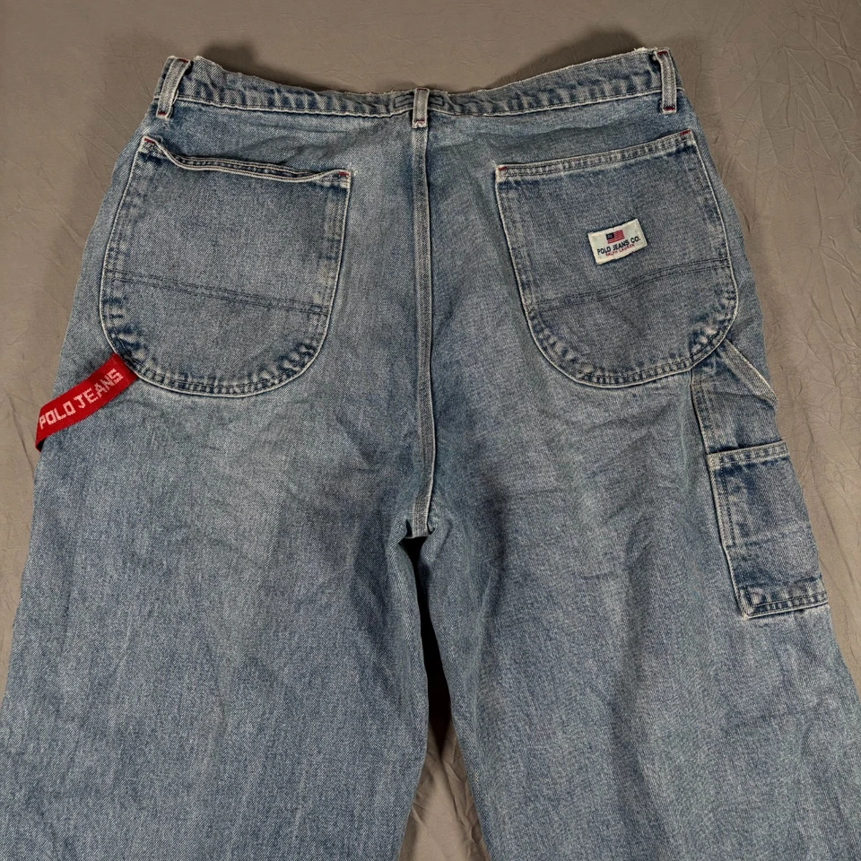 Мужские джинсы Polo Jeans Co Ralph Lauren Carpenter 36x34 синяя джинсовая ткань мешковатые работа Y2K - Изображение 3 из 4