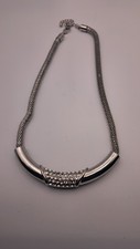 Chunky Silver diamanté mesh chain necklace stylish trendy boho retro style vgc