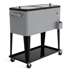 GYMAX 76L Rolling Cooler Cart Portable Cooler Ice Chest on Wheels Silver