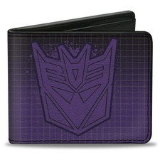 Bi-Fold Wallet Transformers DECEPTICONS Shield Splatter and Text Grid Fade Purpl