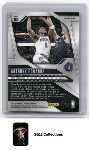 2024-25 Panini Prizm #100 Anthony Edwards Orange Cracked Ice Prizm - Picture 2 of 2