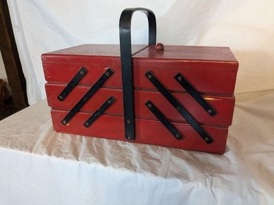 Old Vintage Sewing Box chest Strommen Bruk Haar Mid Century sew cabinet MCM