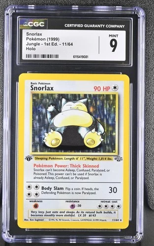 CGC 9 MINT Snorlax 1999 Jungle 1st Edition 11/64 Holo Pokemon Card