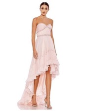 Mac Duggal Beaded Ruffle High Low Prom Gown Ice Pink Strapless Size 6 NWT