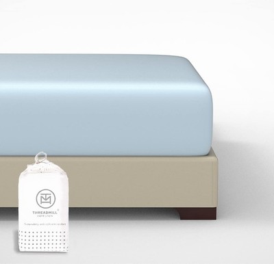 Threadmill Cotton Fitted Sheet Queen Size - 300 Thread Count 1 Piece Light Bl...