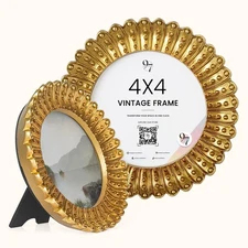 Mini 4x4 Round Picture Frame - Circle 4x4 Picture Frame Gold, Small Gold Fram...