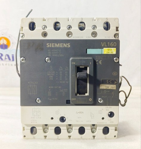 SIEMENS VL160 4POLE 80A CIRCUIT BREAKER MCCB 3VL2716-1AA46-0AA0 | FREE ...