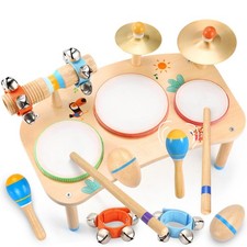 WINGYZ 11-in-1 Kids Drum Set   Montessori Baby Musical Toys Wooden Musical I...