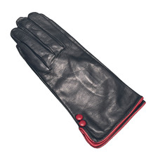 NEW Vtg Luxury Italian Soft Leather Gloves Black w/Red Trim Silk Lined Size 7.5