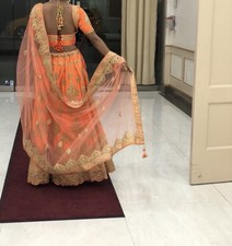 Stunning Orange  Gold Embroidered Lehenga Choli Set   Bridal / Party Wear