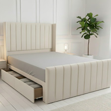 Divan Winged Panel Bed Set Plush Velvet Upholstered With Drawers Mattress Double