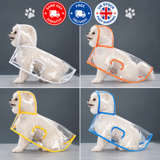Transparent Dog Raincoat Waterproof Hooded Reflective Pet Rain Jacket UK