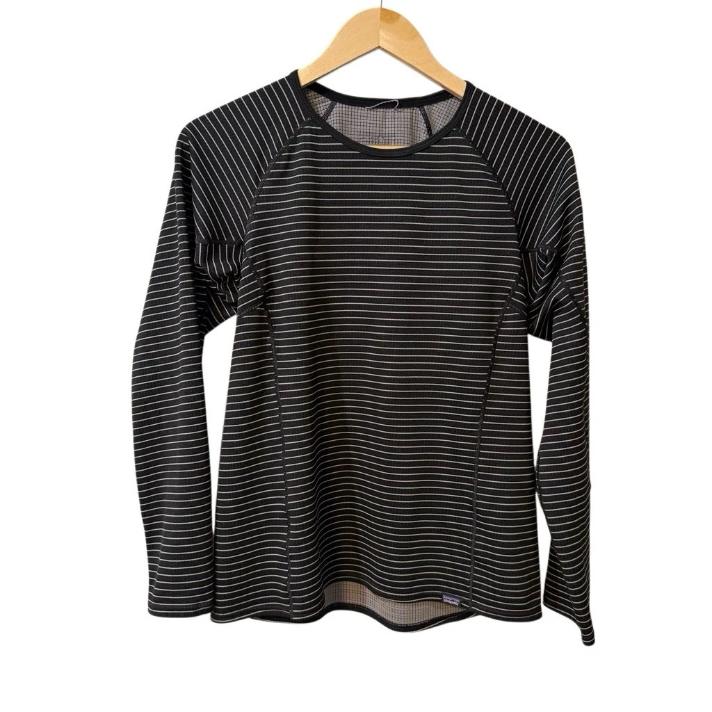 Patagonia Womens Capilene Midweight Layer Size Medium Black Striped Outdoors Top