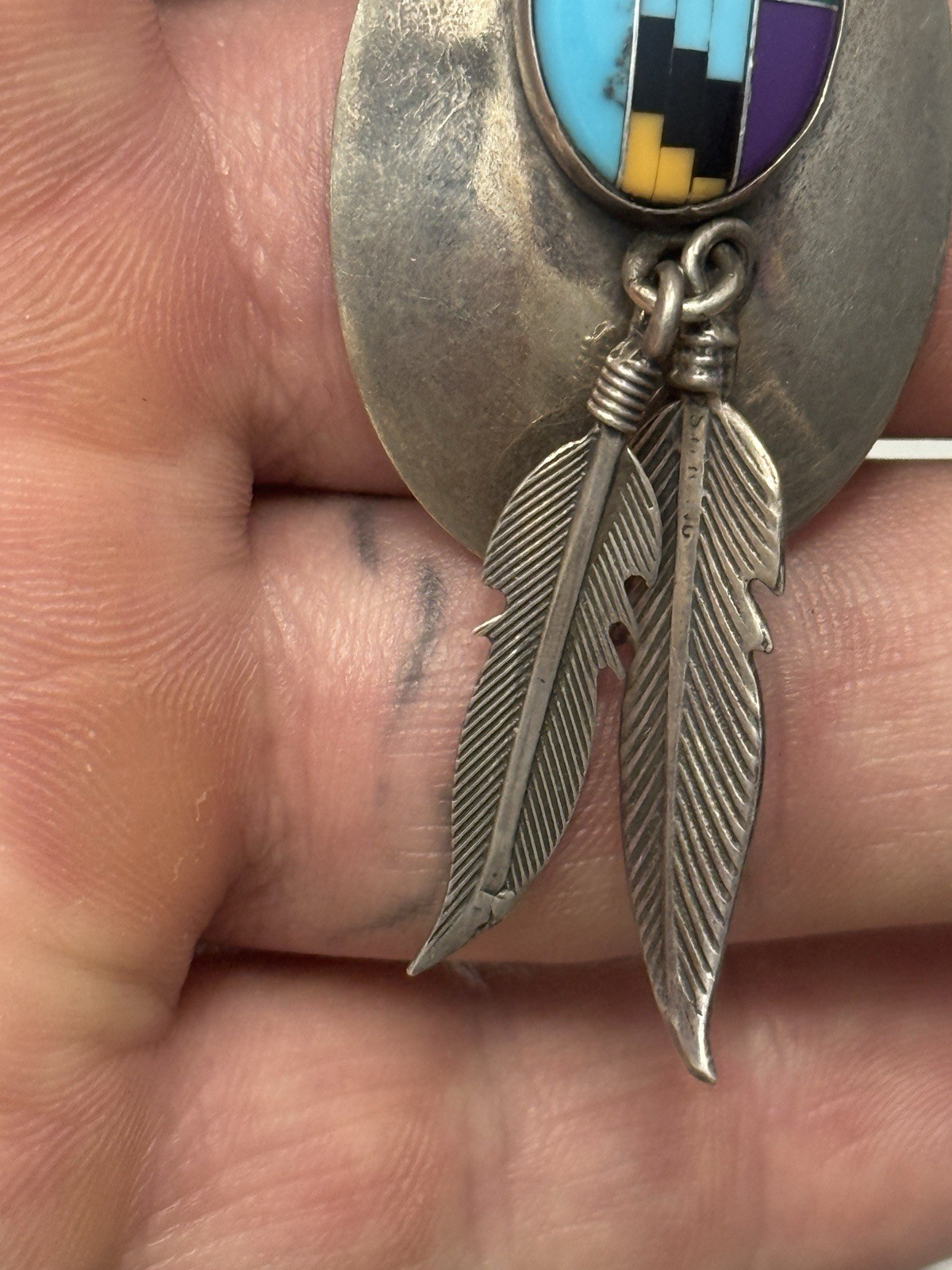 STERLING SILVER NATIVE AMERICAN MULTI INLAID TURQ… - image 9