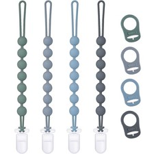 4-Pack Silicone Pacifier Clip with Adapter Ring Gray Blue Green Dark Gray