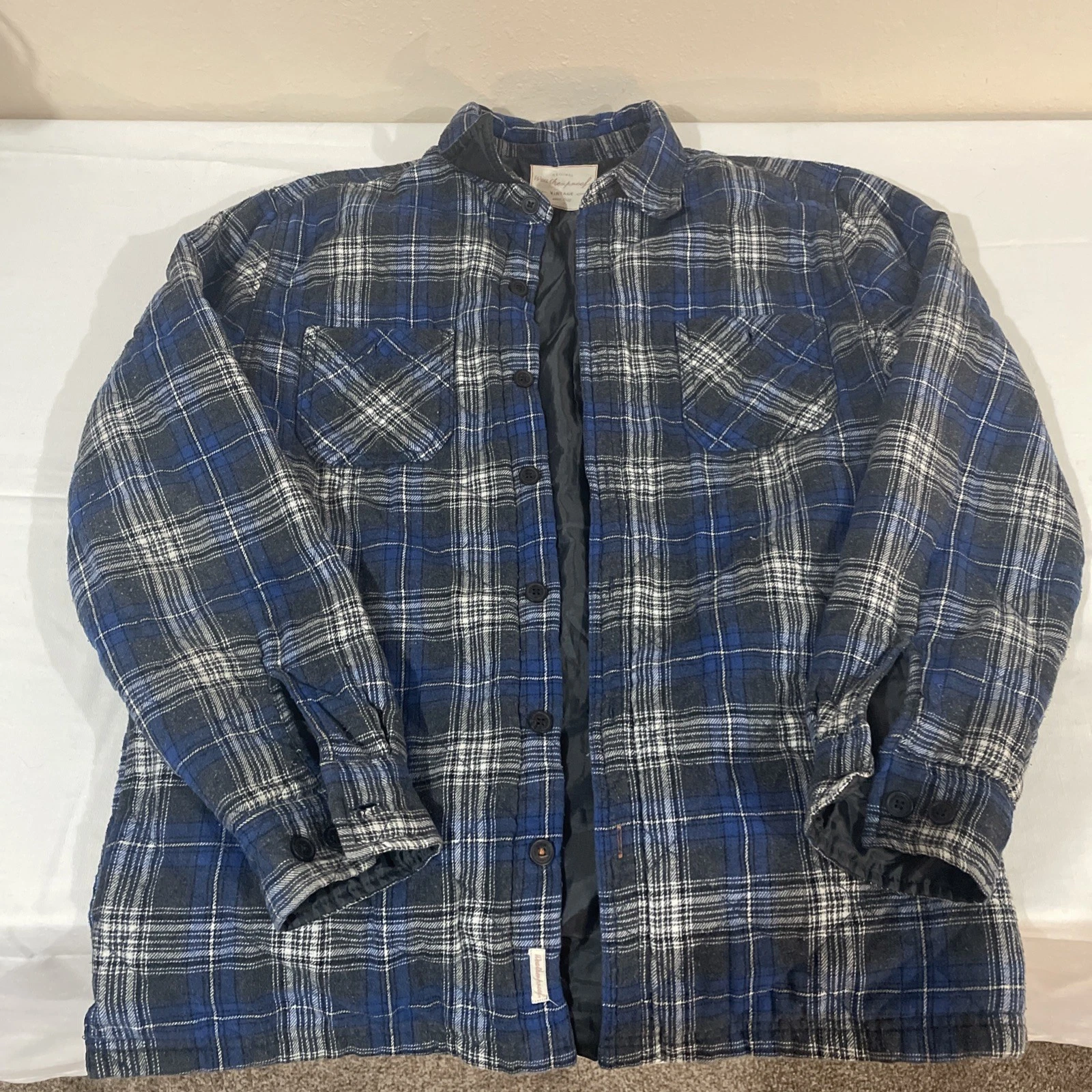 Vintage Flannel Plaid Jacket Shirt Men Thick Workwear L Four Pocket Button