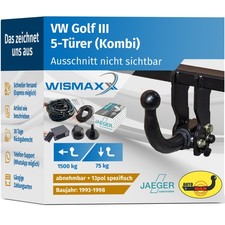 ANHÄNGERKUPPLUNG abnehmbar für VW Golf III 93-98 +13pol E-Satz JAEGER