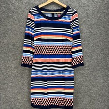Vince Camuto Dress Women 10 Pink Striped Shift Midi Zipper Long Sleeve Casual