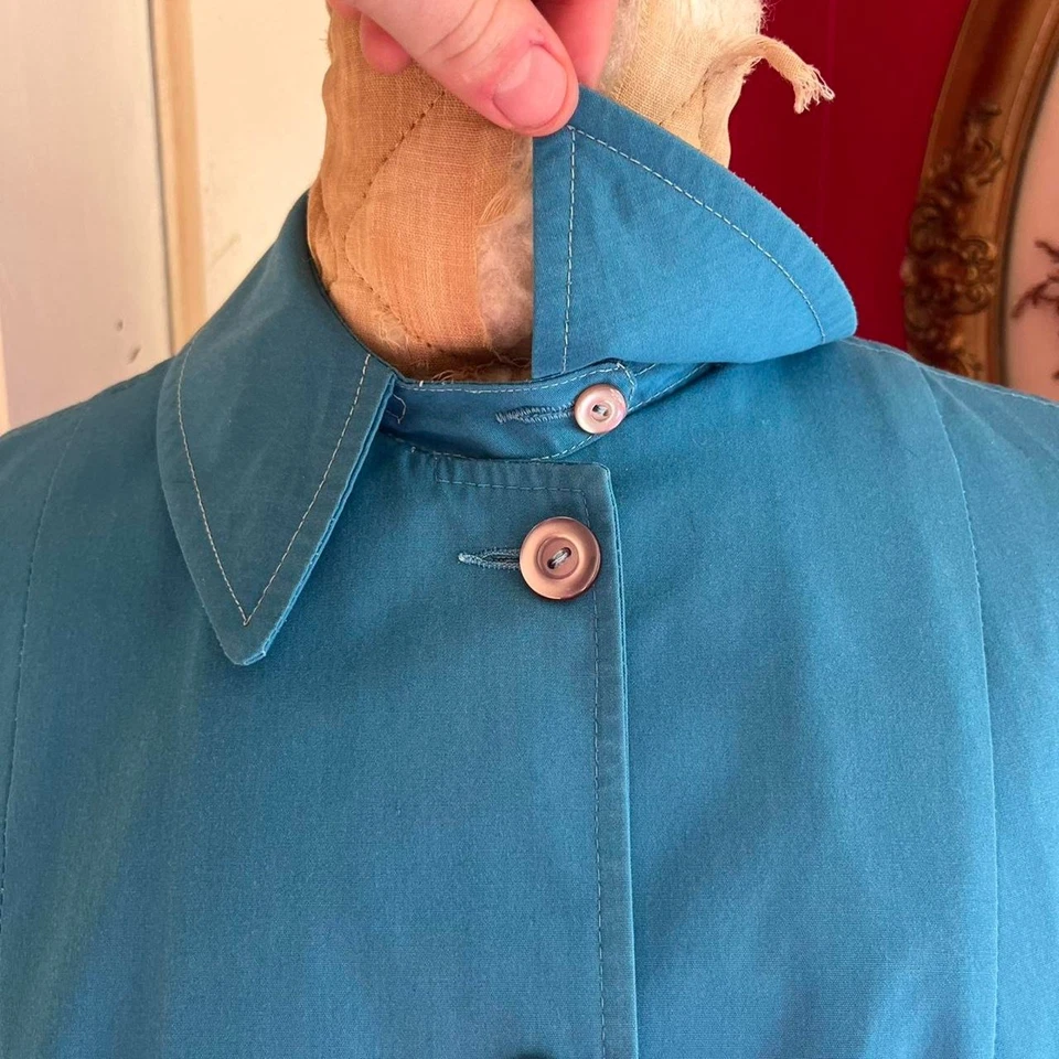 Abrigo Chaqueta Ligera Vintage Años 60 Azul Ceniza Algodón Crujiente Mod Tareas Diarias M/L Foto 4 de 4