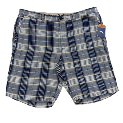 NWT Mens Tommy Bahama Caldera Plaid Shorts Blue Size 38 Linen Blend Casual
