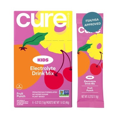 12 (2 Boxes of 6) Cure Hydration Kids Electrolyte Drink Mix Fruit Punch 8/2026